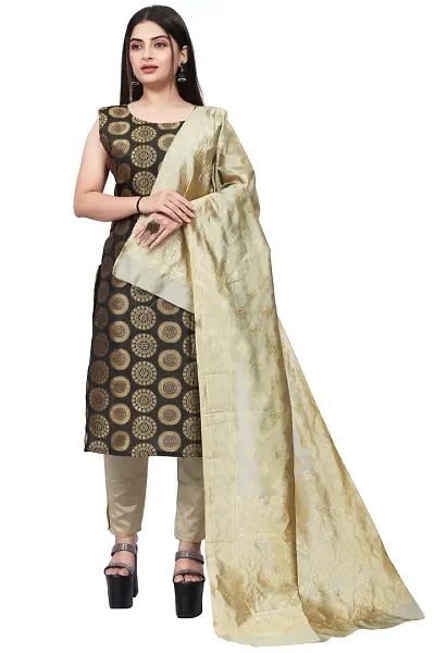 Stylish Fancy Jacquard Unstitched Dress Material Top With Bottom And Dupatta Set For Women