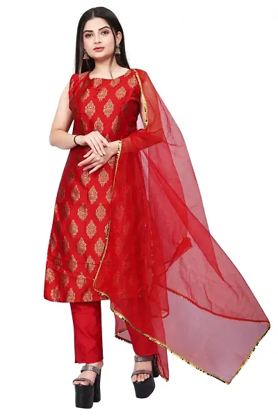 Stylish Fancy Jacquard Unstitched Dress Material Top With Bottom And Dupatta Set For Women