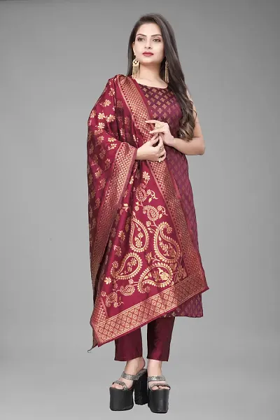 Elegant Jacquard Woven Design Dress Material With Dupatta