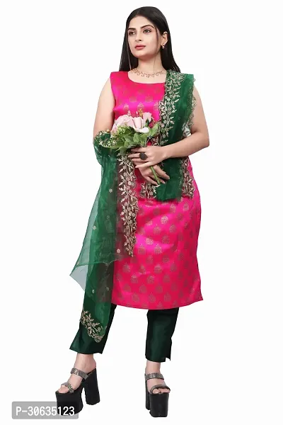 Elegant Pink Banarasi Silk Jacquard Weave Dress Material with Dupatta For Women