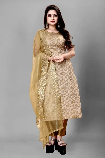 Stylish Banarasi Silk Jacquard Unstitched Suit