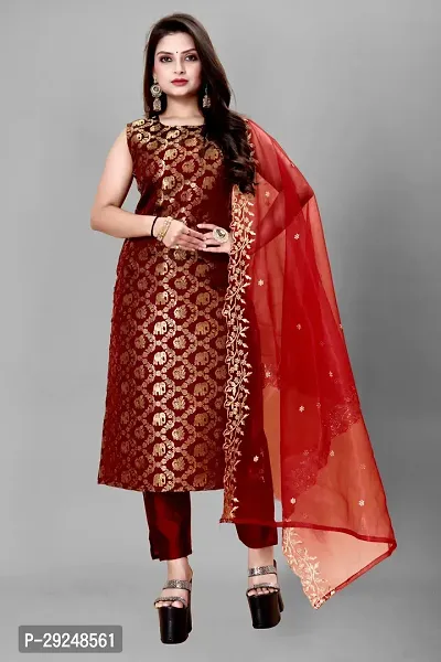 Elegant Banarasi Silk Jacquard Dress Material with Dupatta For Women