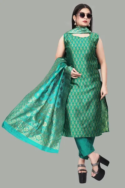 Stylish Fancy Jacquard Unstitched Dress Material Top With Bottom And Dupatta Set For Women