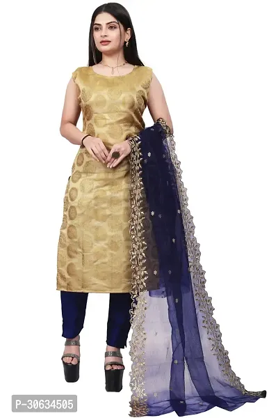 Elegant Beige Banarasi Silk Jacquard Weave Dress Material with Dupatta For Women