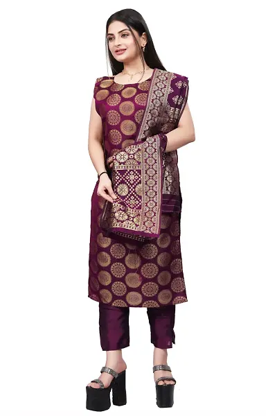 Stylish Fancy Jacquard Unstitched Dress Material Top With Bottom And Dupatta Set For Women