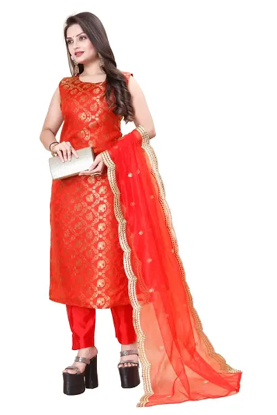 Elegant Banarasi Silk Jacquard Weave Dress Material with Dupatta For Women