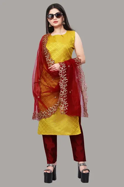 Elegant Banarasi Silk Jacquard Weave Dress Material with Dupatta For Women