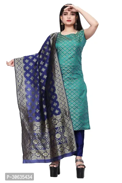 Elegant Green Banarasi Silk Jacquard Weave Dress Material with Dupatta For Women-thumb0