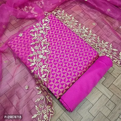 Elegant Pink Banarasi Silk Jacquard Weave Dress Material with Dupatta For Women-thumb0