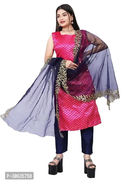 Elegant Pink Banarasi Silk Jacquard Weave Dress Material with Dupatta For Women