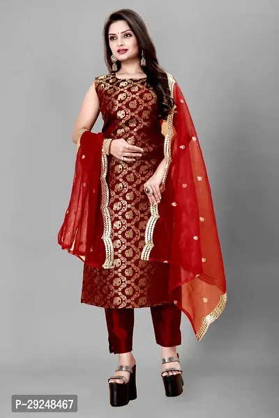 Elegant Banarasi Silk Jacquard Dress Material with Dupatta For Women