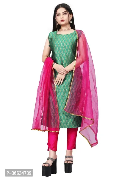 Elegant Green Banarasi Silk Jacquard Weave Dress Material with Dupatta For Women