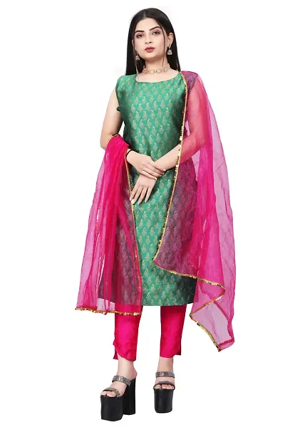 Stylish Fancy Jacquard Unstitched Dress Material Top With Bottom And Dupatta Set For Women