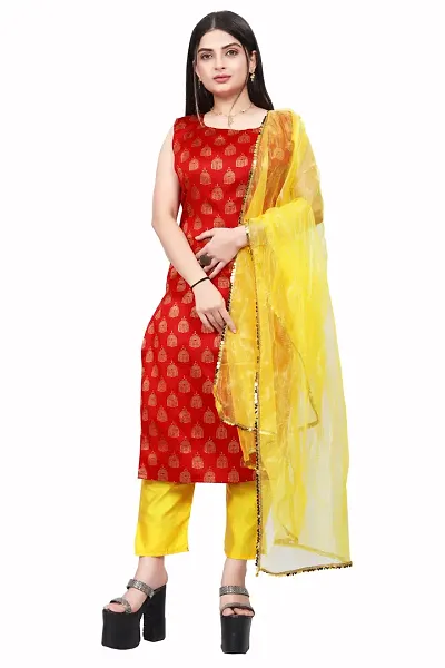 Stylish Fancy Jacquard Unstitched Dress Material Top With Bottom And Dupatta Set For Women