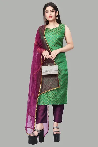 Stylish Fancy Jacquard Unstitched Dress Material Top With Bottom And Dupatta Set For Women