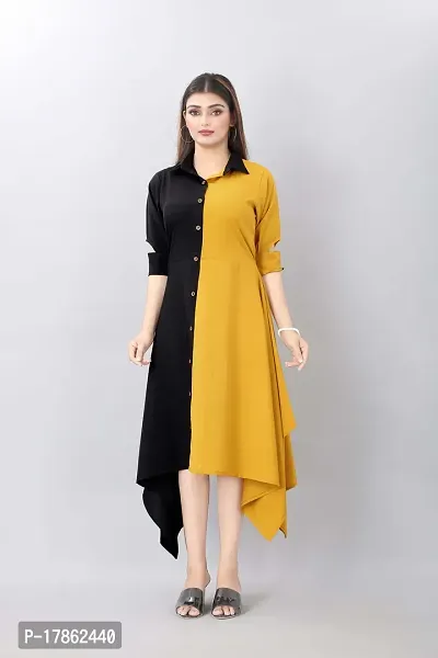 Asymmetrical Multicoloured  Crepe Kurta For Women-thumb0