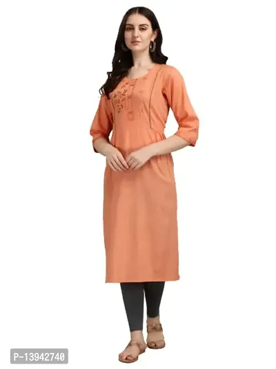 Radhe Fashion Women's Embroidered Cotton Kurti Orange-thumb0