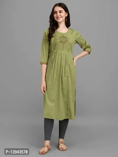 Radhe Fashion Women's Embroidered Cotton Kurti Green-thumb3