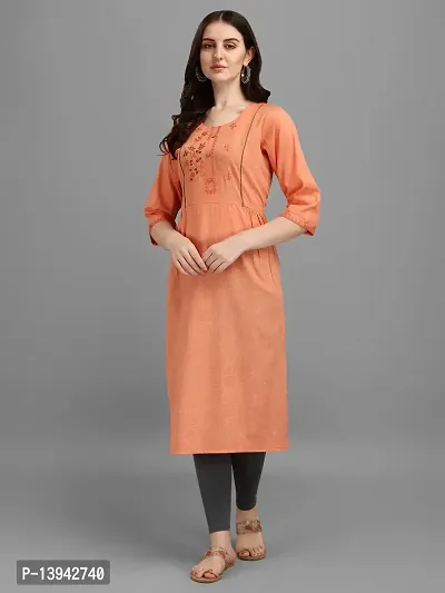 Radhe Fashion Women's Embroidered Cotton Kurti Orange-thumb3