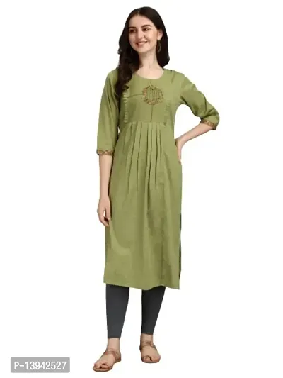 Radhe Fashion Women's Embroidered Cotton Kurti Green-thumb0