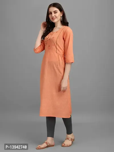 Radhe Fashion Women's Embroidered Cotton Kurti Orange-thumb5