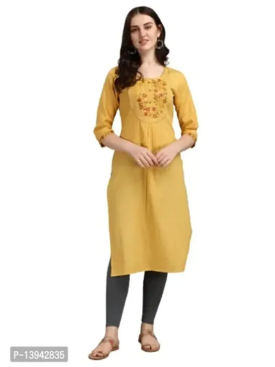 Radhe Fashion Women's Embroidered Cotton Kurti Yellow