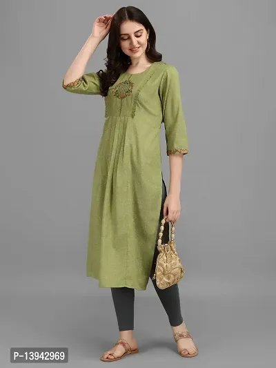 Radhe Fashion Women's Embroidered Cotton Kurti Green-thumb2