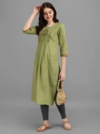 Radhe Fashion Women's Embroidered Cotton Kurti Green-thumb1