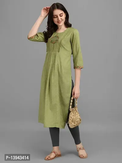 Radhe Fashion Women's Embroidered Cotton Kurti Green-thumb2