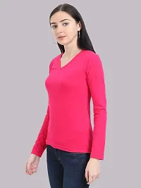 FLEXIMAA Women's Cotton V Neck Full Sleeves T-Shirt Plain | Regular Fit Casual T-Shirt | 100% Cotton-thumb2