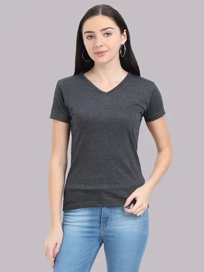 Ideation Women's Cotton V Neck Half Sleeve T-Shirt