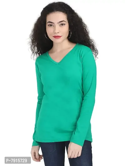 Ideation Women's Full Sleeve V Neck Plain T-Shirt-thumb0