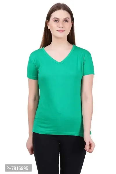 Ideation Women's Cotton V Neck Half Sleeve T-Shirt-thumb0