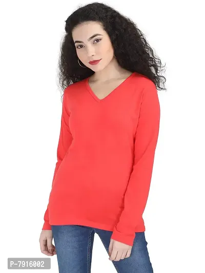 Ideation Women's Full Sleeve V Neck Plain T-Shirt