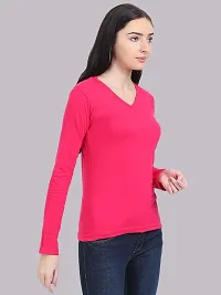 FLEXIMAA Women's Cotton V Neck Full Sleeves T-Shirt Plain | Regular Fit Casual T-Shirt | 100% Cotton-thumb4