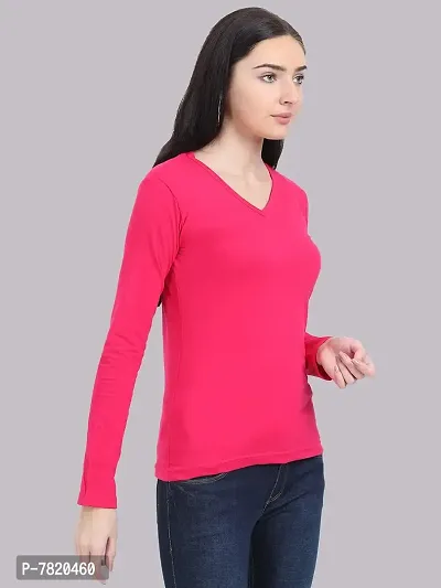 FLEXIMAA Women's Cotton V Neck Full Sleeves T-Shirt Plain | Regular Fit Casual T-Shirt | 100% Cotton-thumb5