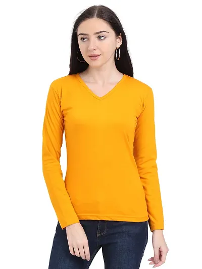 Ideation Women's Full Sleeve V Neck Plain T-Shirt