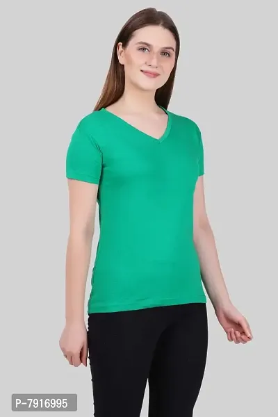 Ideation Women's Cotton V Neck Half Sleeve T-Shirt-thumb3