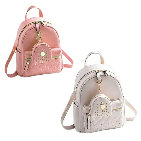 Attractive PU Self Pattern Backpacks For Women (Pack of 2)