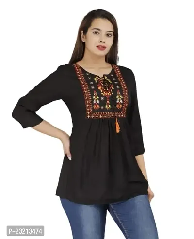 STYLE GANGA Febtex Women's Rayon Embroidered Short Kurti/Tops