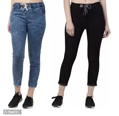 Trendy Latest Denim Blue  Black women joggers Jeans for women / Girls ( Combo Pack Of 2 )-thumb0