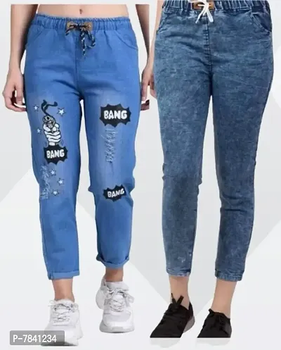 Trendy Latest Denim Blue women joggers Jeans for women / Girls ( Combo Pack Of 2 )