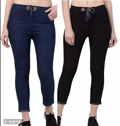 Trendy Denim Blue  and Black  Jeans for women( Combo Pack Of 2 )-thumb0