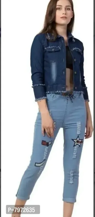 Stylish Denim Patched Jean For Women-thumb0