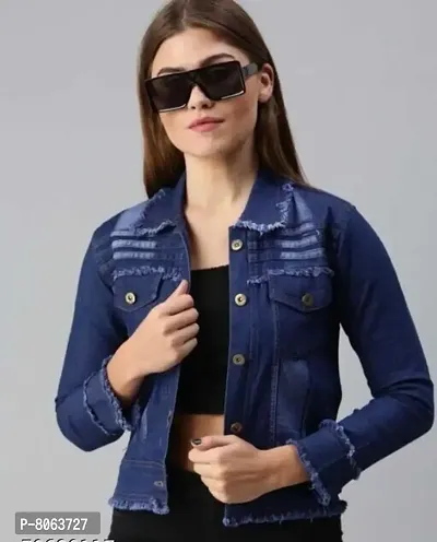 Trendy Martin Fashionable Full Sleeve Solid Womens/Girls/ladies Cotton Denim Blue Jacket for women-thumb0