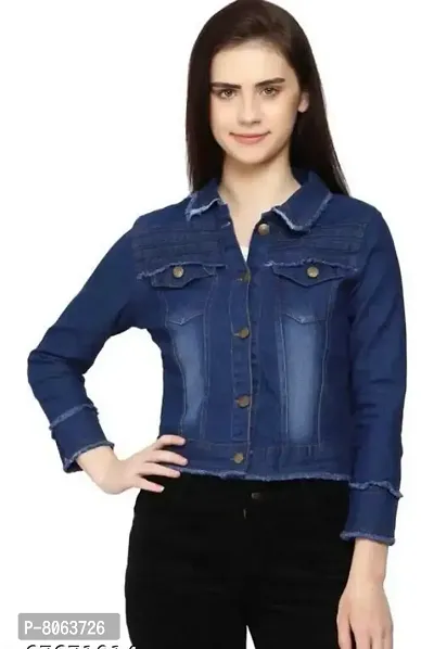 Trendy Martin Fashionable Full Sleeve Solid Womens/Girls/ladies Cotton Denim Blue Jackets for women-thumb0