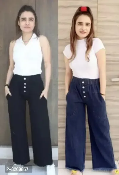 Classy Denim Solid Jeans for Women Combo of 2-thumb0
