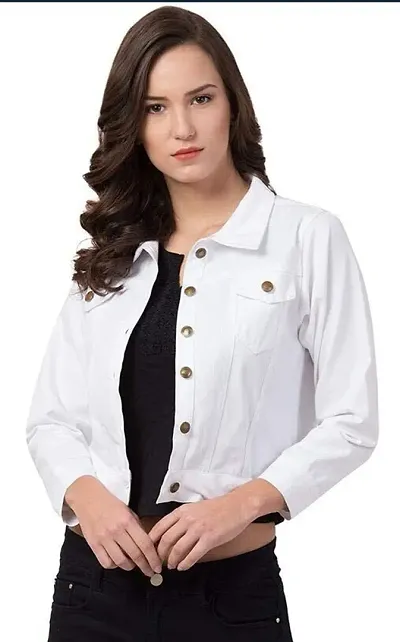 AYRIN AYJ00212 Women's Full Sleeve Solid Regular Denim Jacket (White, S)