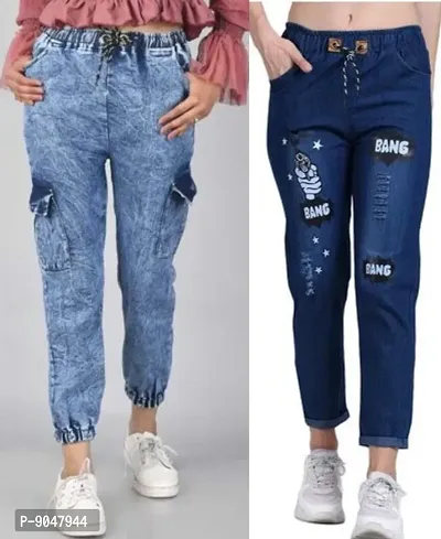 Latest Joggers Fit Women Denim Jeans Combo For Girls (Pack of 2)-thumb0