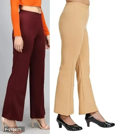Trendy Cotton Blend Solid Trousers For Women , Pack Of 2